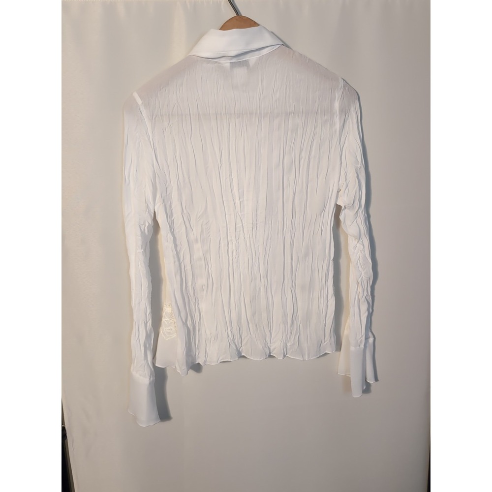 Y2K Chiffon Fairycore Ruffle Blouse Top Shirt Long Sleeve Lace‎ Detail Cuffs M - Picture 5 of 7